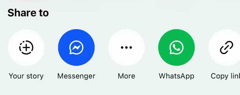 Facebook's Share menu on a recipe reel. Tap More to open the iPhone share sheet, or Copy link