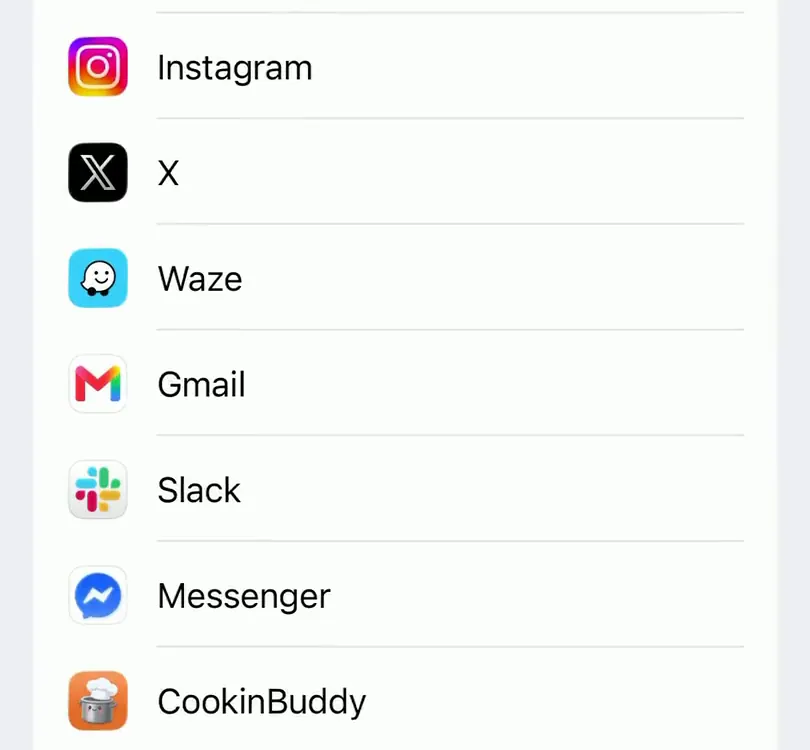 CookinBuddy at the bottom of the share sheet's app list